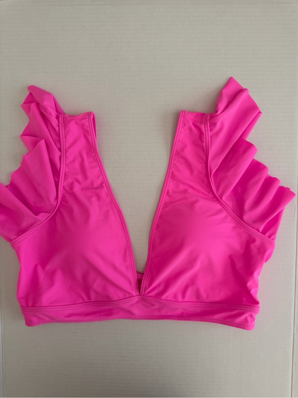 Bright‎ Pink Ruffle Bikini Top with Floral High-Waist Bottoms by